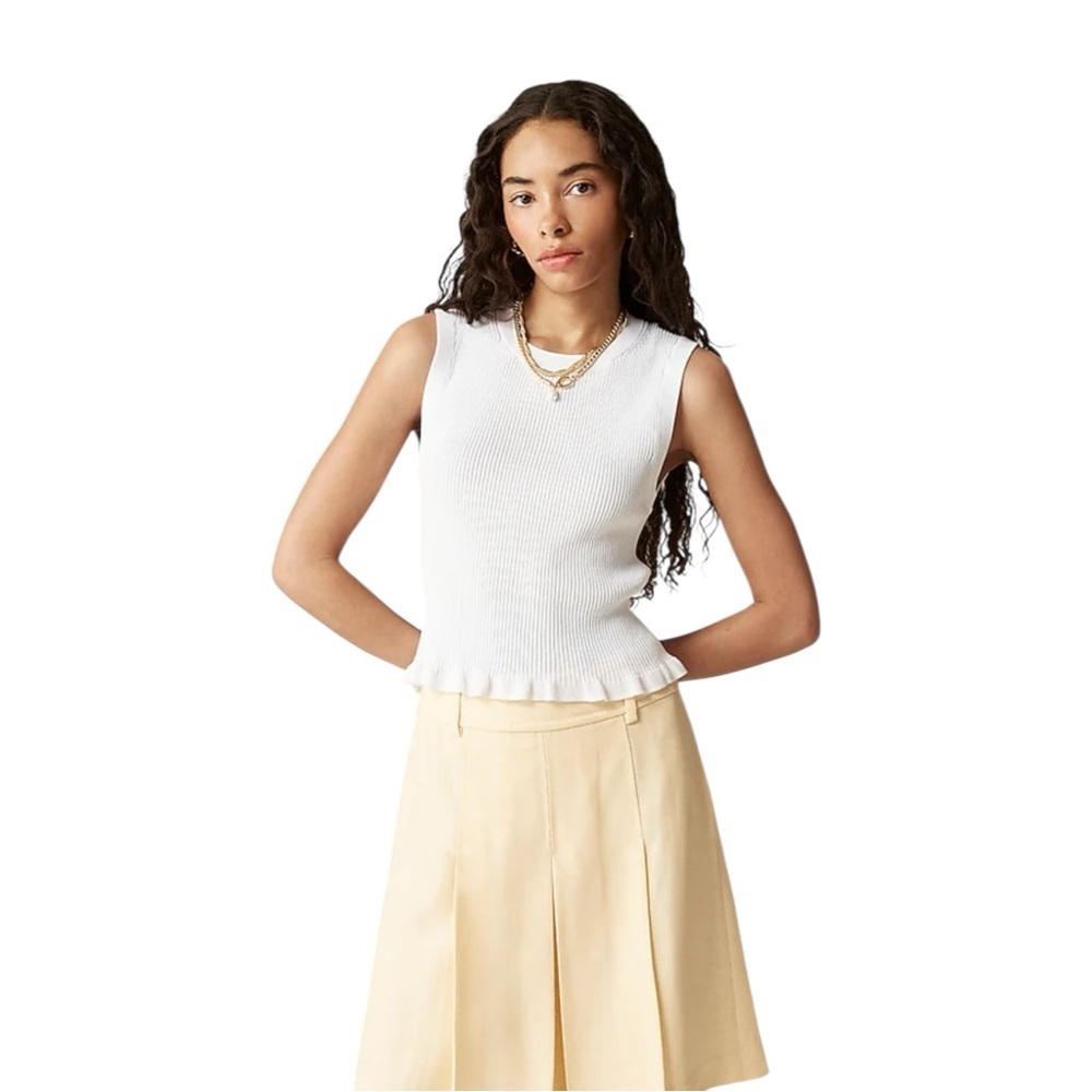 J Crew White Ruffle Trim Shell Tank Top in Premium Ultra Fine Cotton Womens Sz S